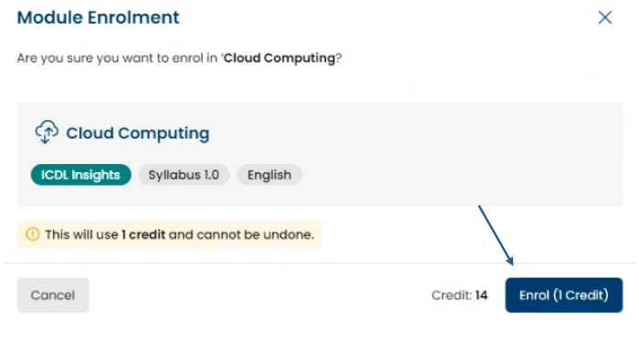Enrol Diagnostic Assessment button (1 Credit)