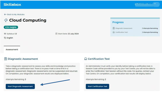 Start Diagnostic Assessment Screen