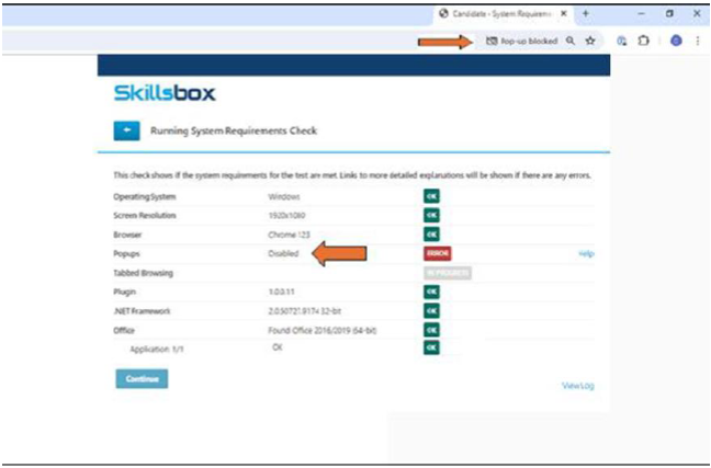 Pop-up disabled notification