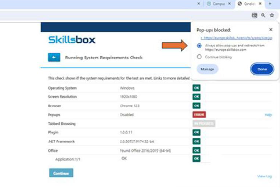 Pop up blocker acceptance screen
