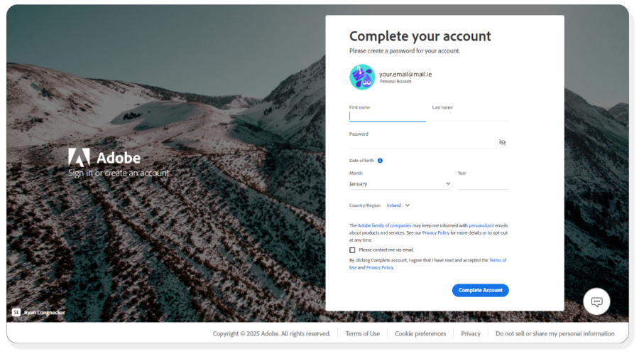 Example of what you will see after clicking the Get Started button. 