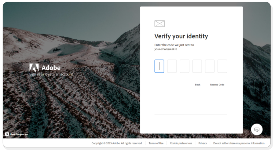 Verification Code Entry Example Screen