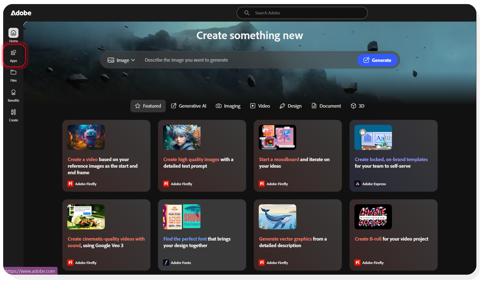 Apps Selection Menu Screen