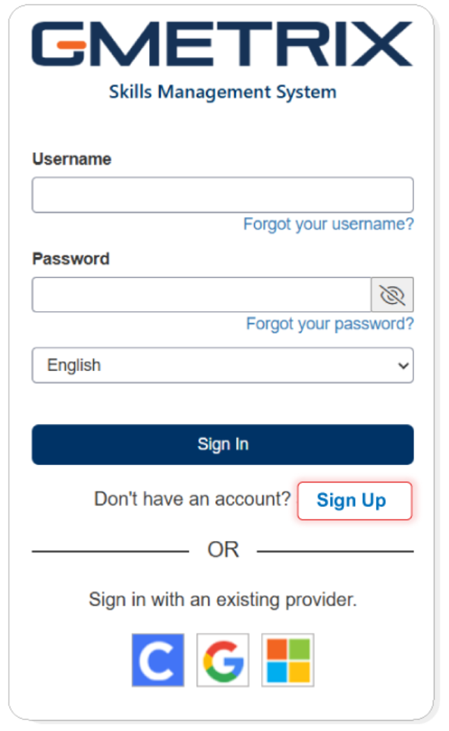 GMetrix sign up page showing the registration form for new users