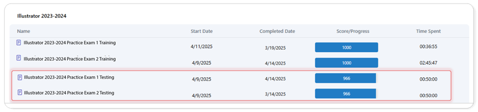 Example of Transcripts Page