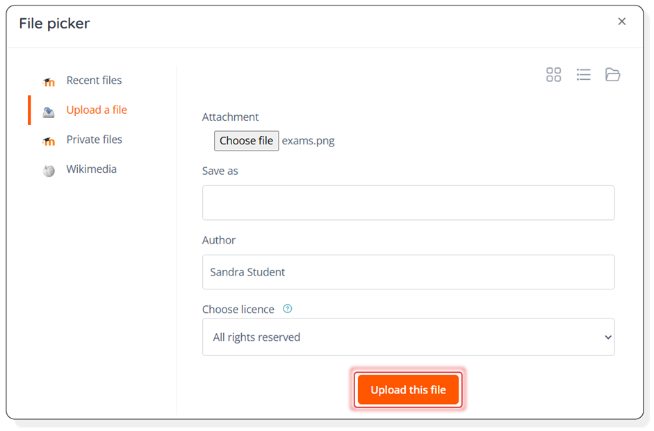 Uploading Area on Moodle