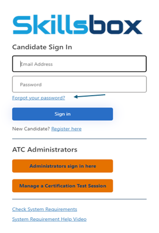 Image showing where to click to reset password