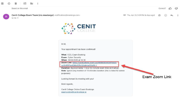 Image of the meeting link in the email