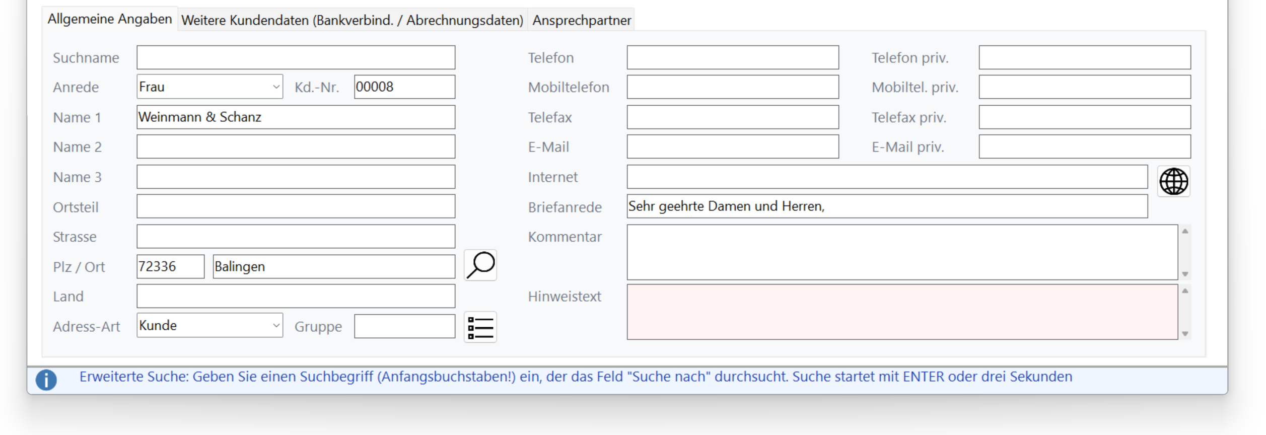 Screenshot: Allgemeine Angaben