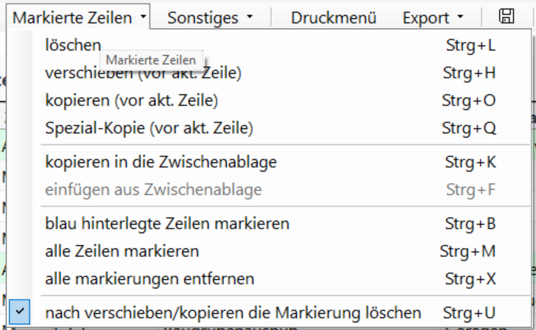 Menü Markierte Zeilen
