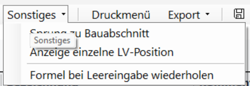 Screenshot: Menü Sonstiges
