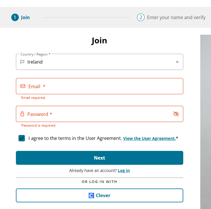 Registration screen page