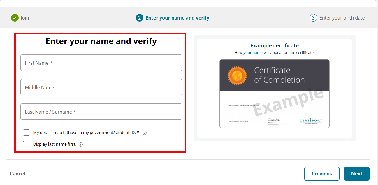 Verify details screen