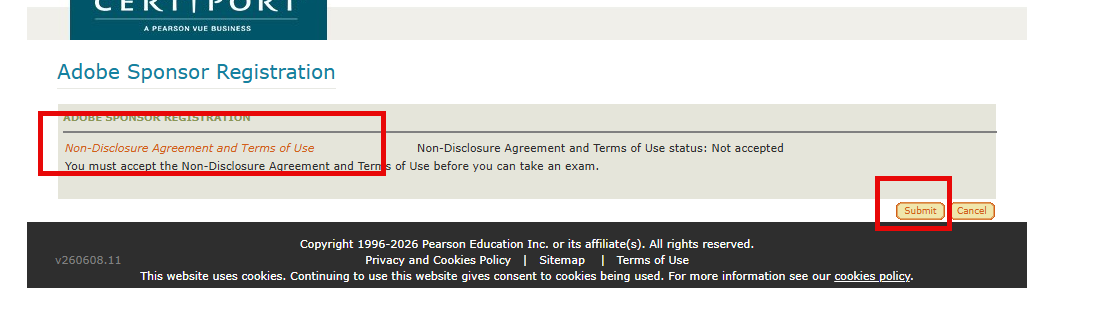 Sponsor Registration Agreement screen