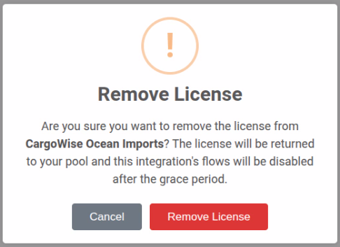 Remove License confirmation dialog