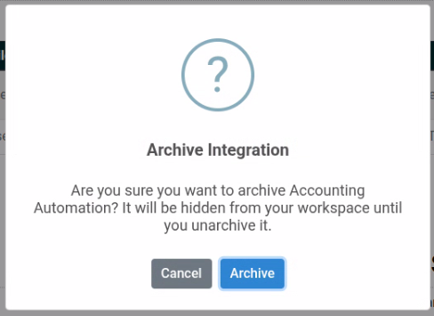 Archive Integration confirmation dialog