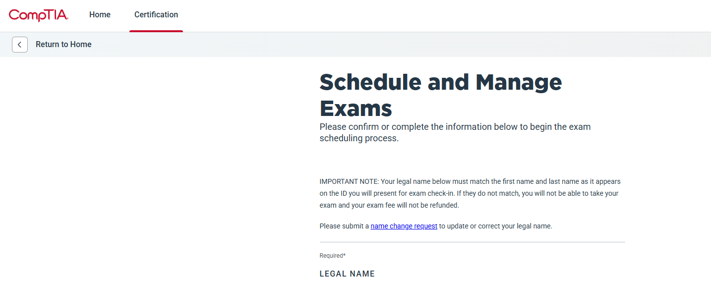 Image of CompTIA portal (Certification Tab)