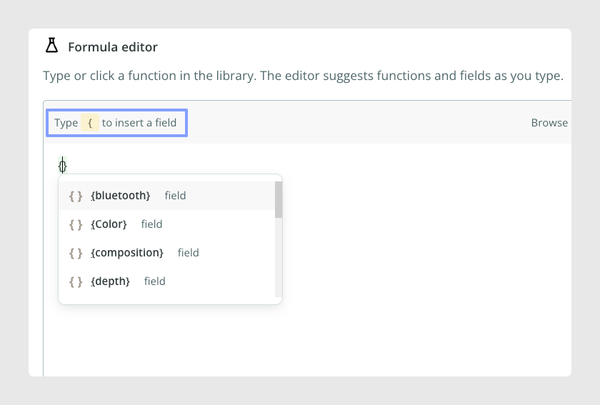 Sugerencias de campos en el Editor de fórmulas