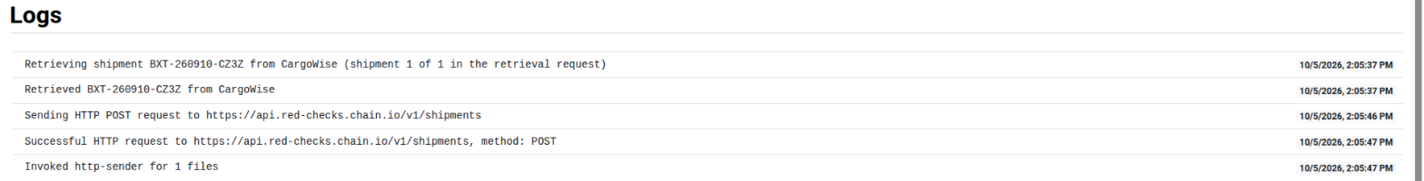 The user log of a successful retrieval, followed by the flow's own steps