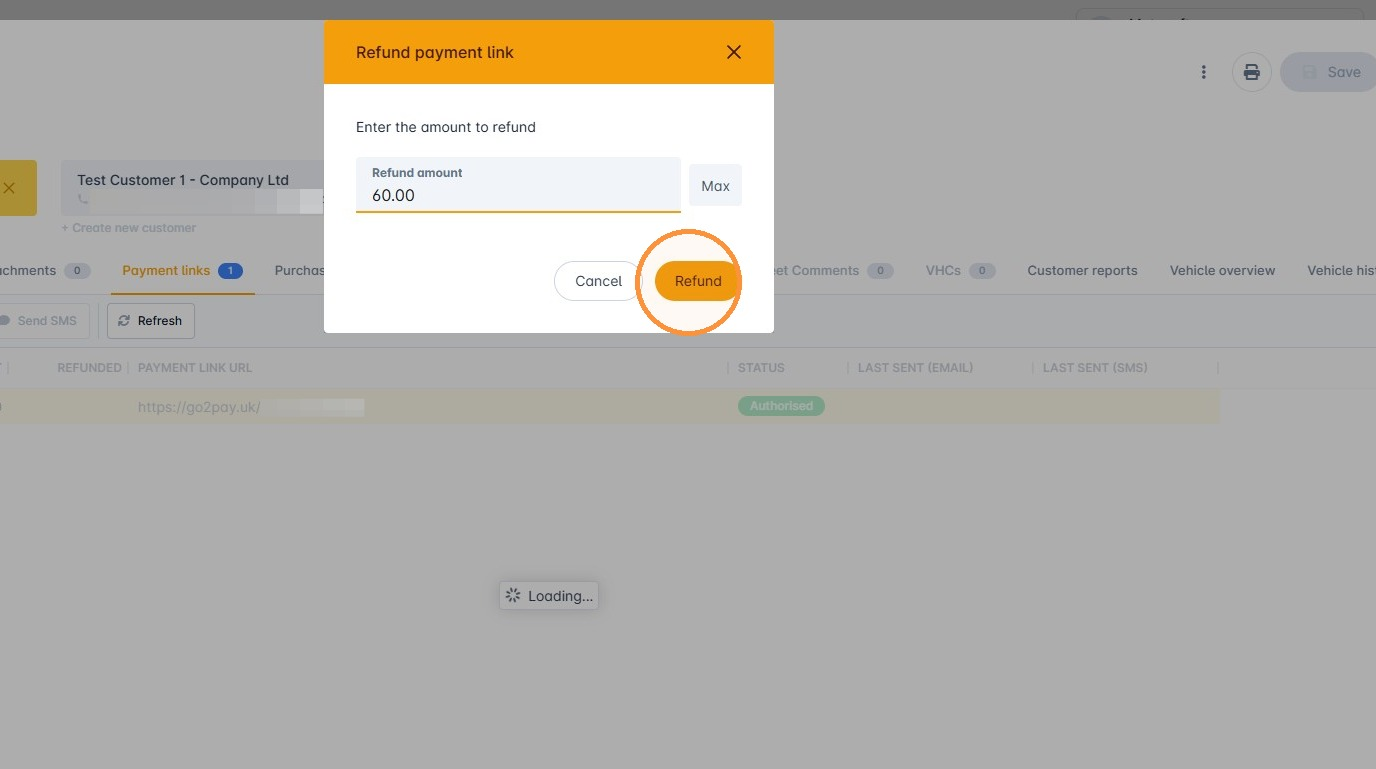 Refund amount entry
