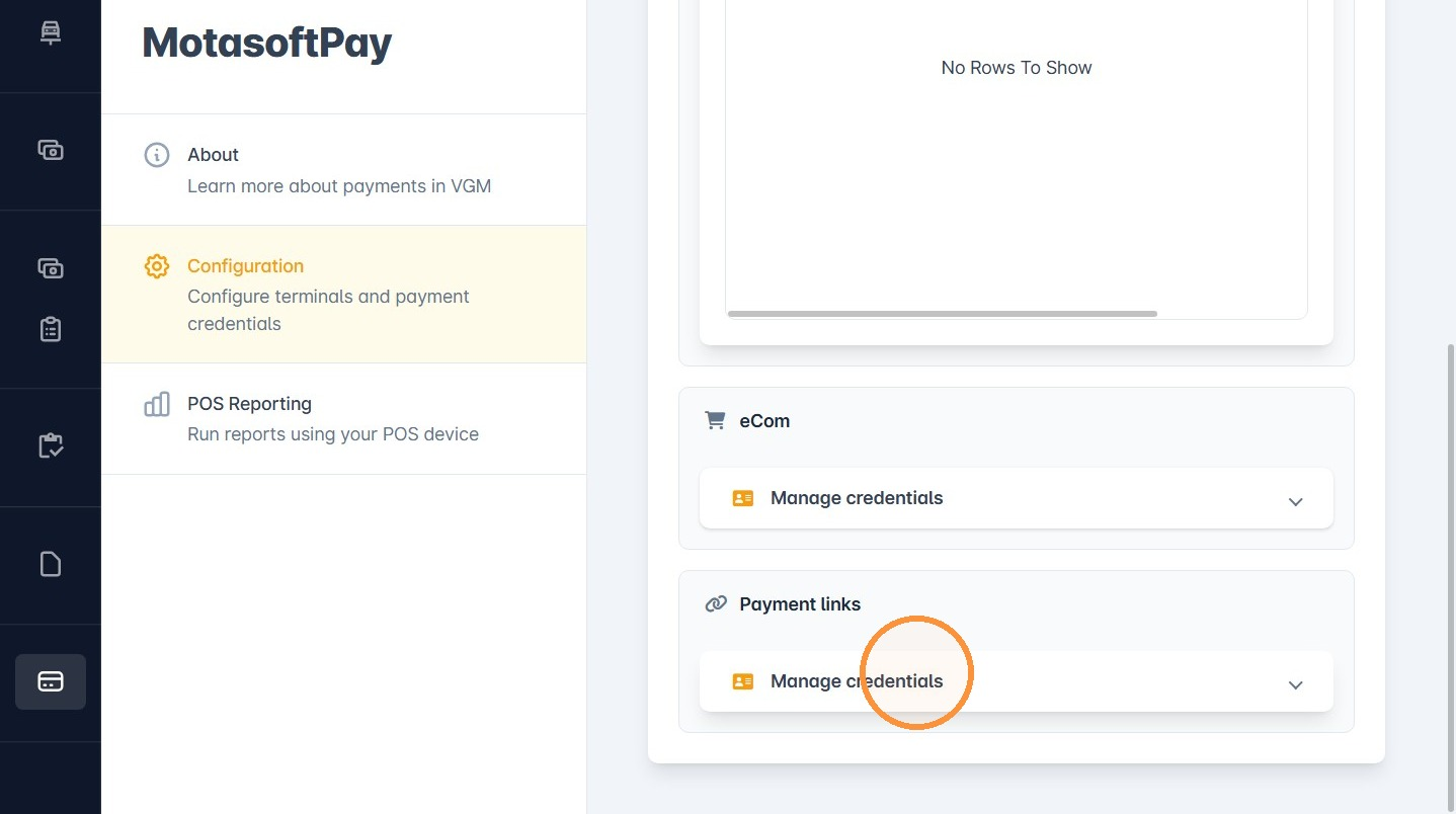 Manage credentials under Payment links
