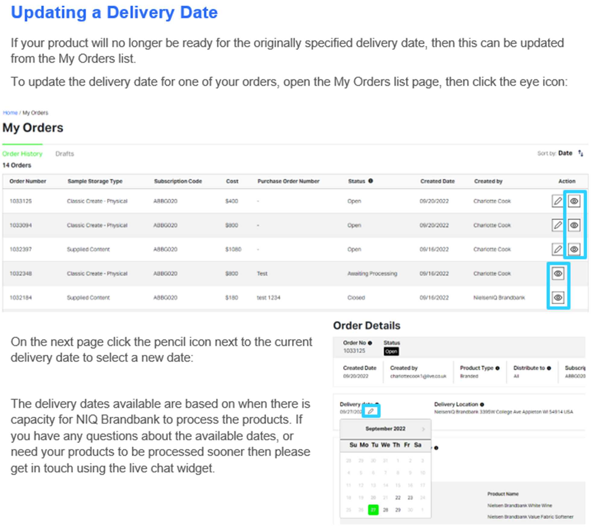 Can I change my delivery date in Brandbank Go? NIQ Brandbank