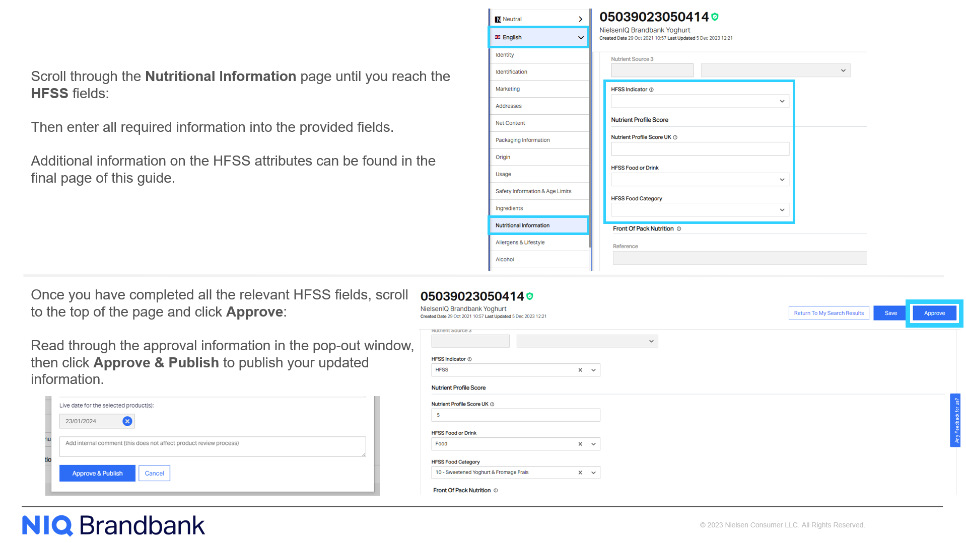 How to Add HFSS Information using Content Health User Guide NIQ Brandbank