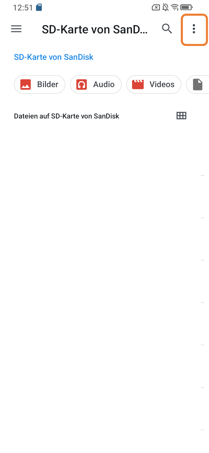 Screenshot von SD-Karte 3 Menüpunkte ausgewählt