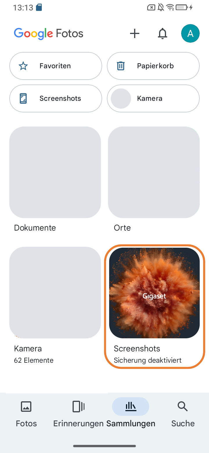 Screenshot von Sammlung, gewünschten Ordner ausgewählt