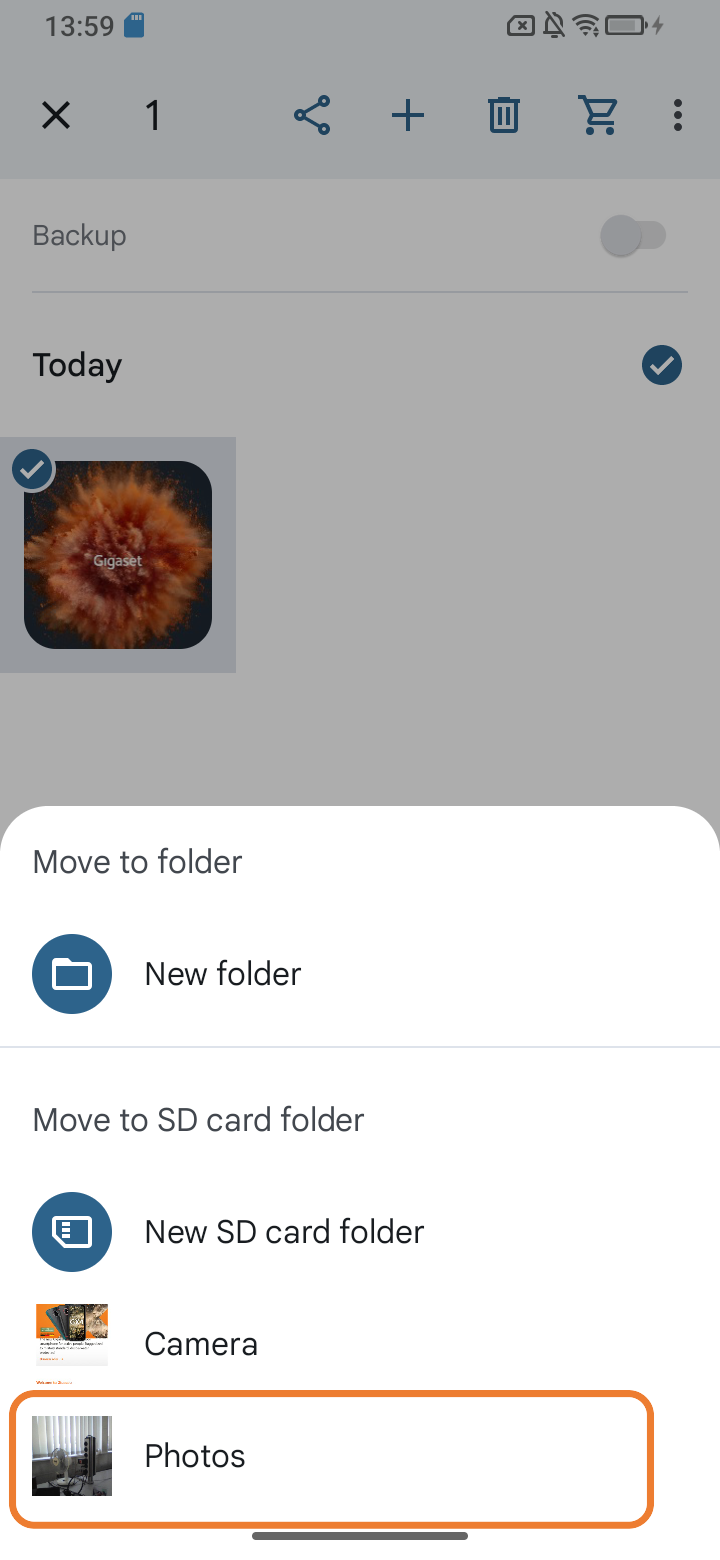 Screenshot of photo moved to SD card