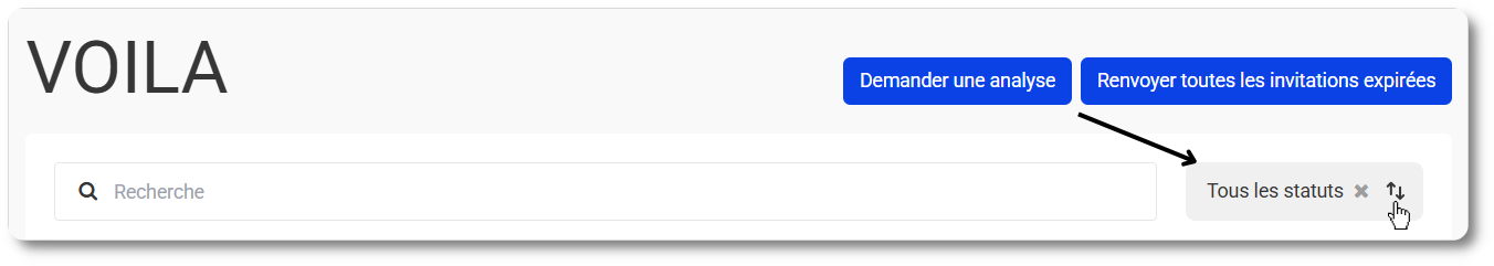 Filtrer les demandes VOILA par statut