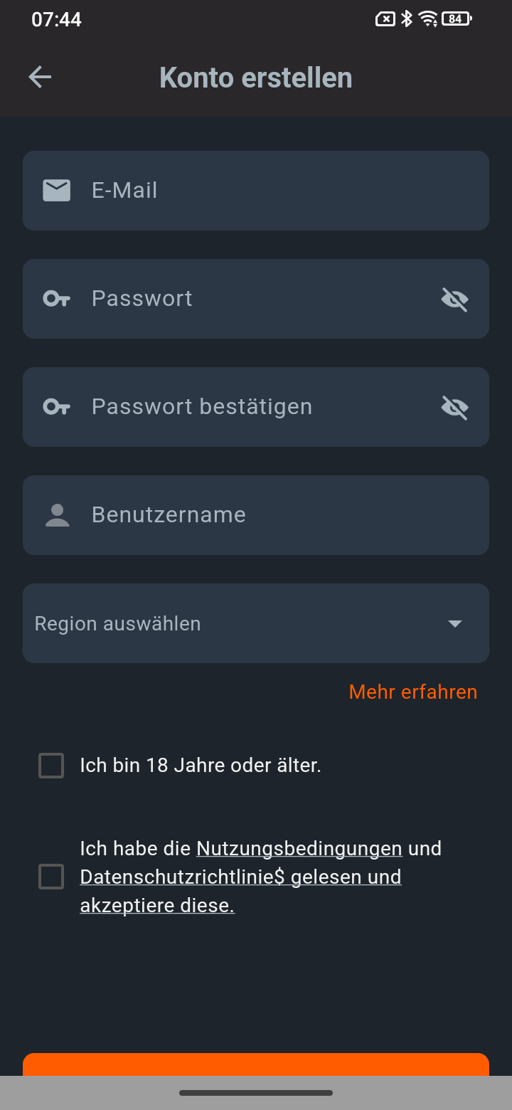 Screenshot zur Erstellung eines Kundenkontos.