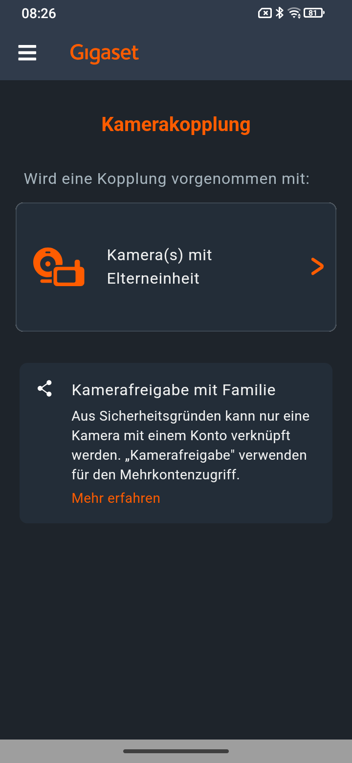Screenshot des Begrüßungsschirms zur weiteren Anbindung des Baby 700 Connected.