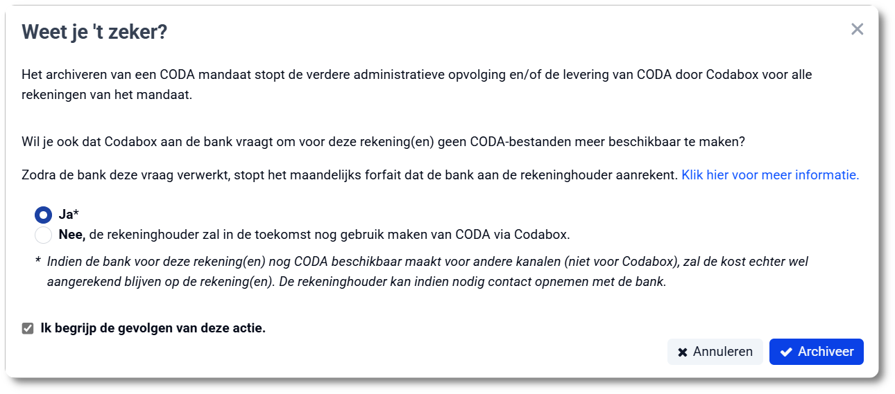 Een ING/BNP/Belfius mandaat archiveren via MyCodabox