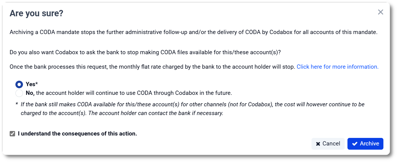 Archiving an ING/BNP/Belfius mandate via MyCodabox