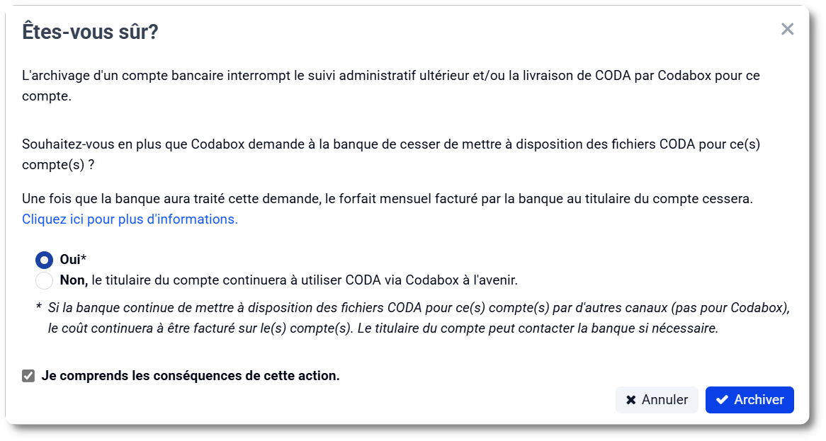 Archiver un compte spécifique ING/BNP/Belfius via MyCodabox