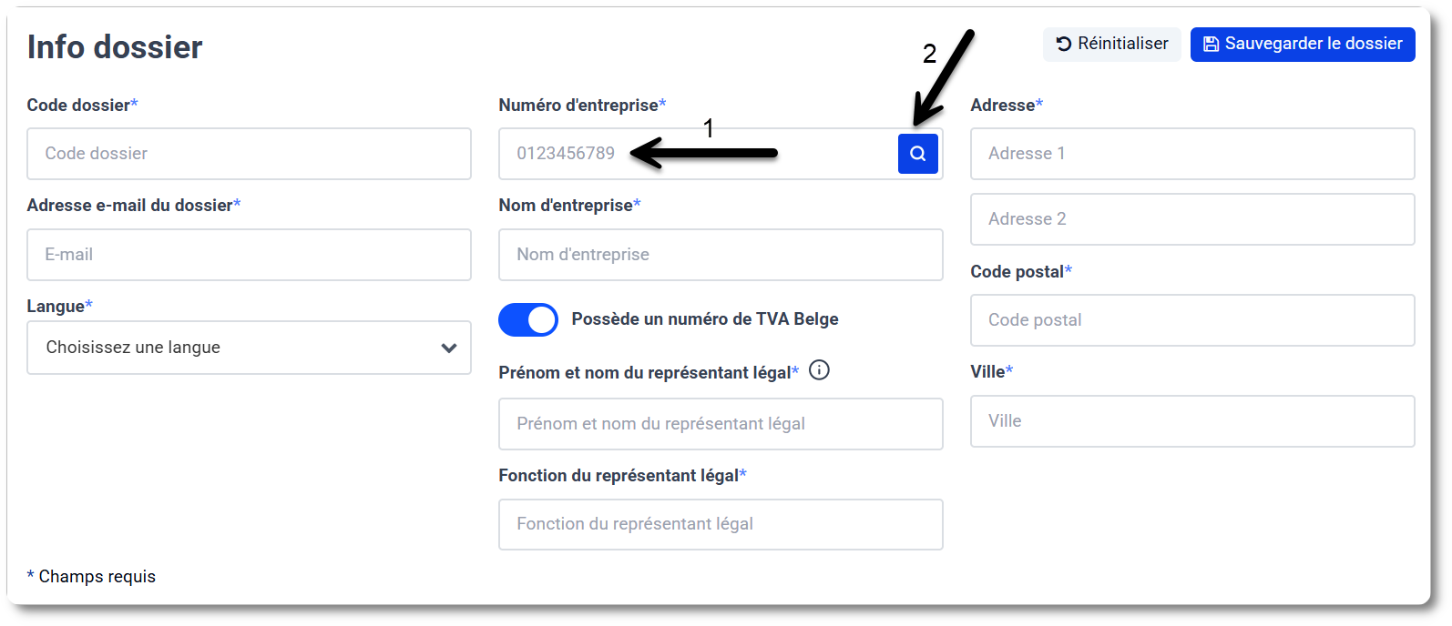 Introduire automatiquement les données de l'entreprise sur base du numéro d'entreprise