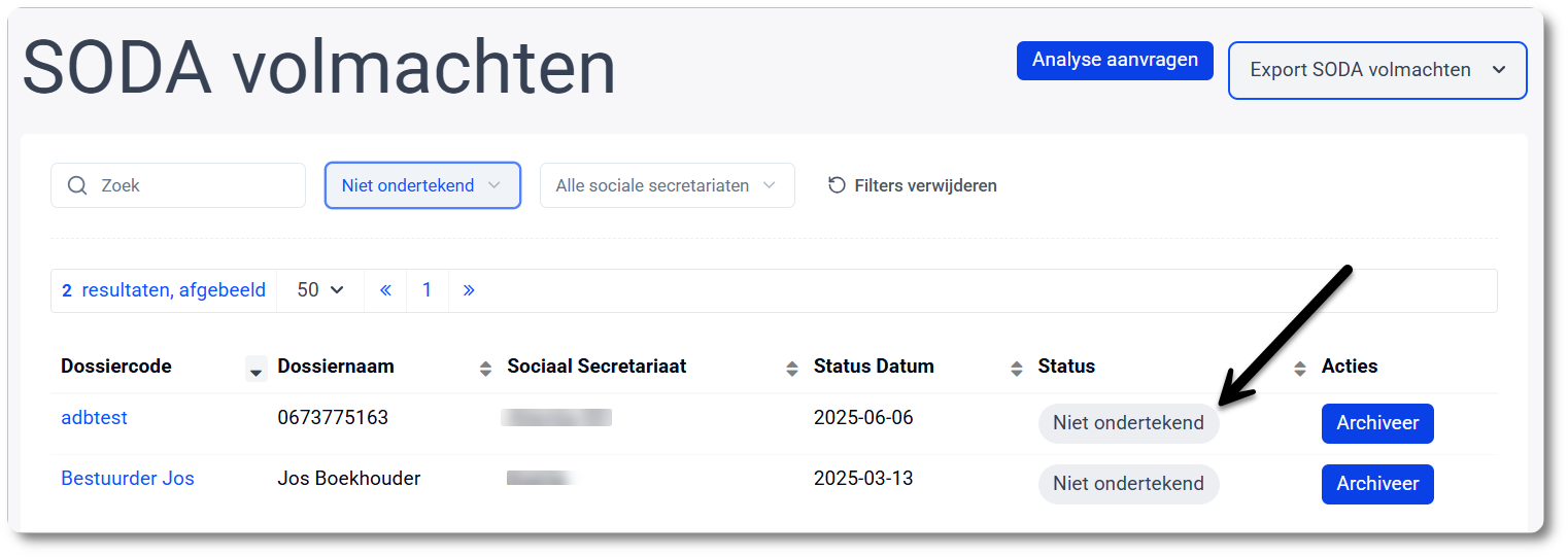 SODA: status aanvraag