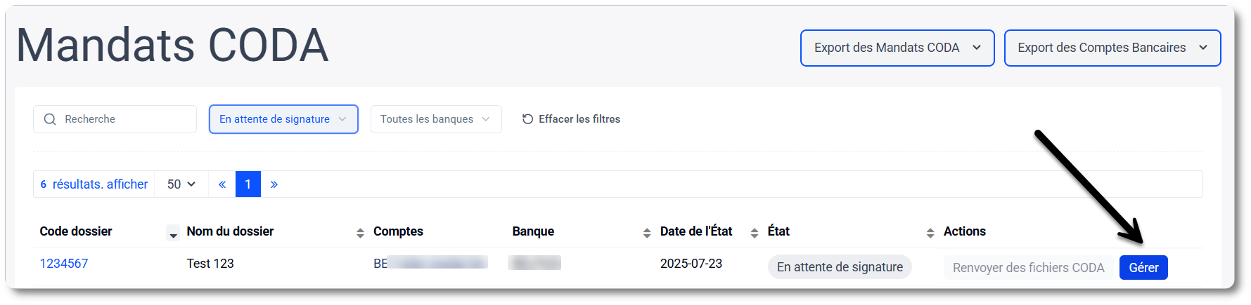 Le bouton 'Gérer'