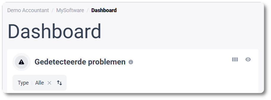 Dashboard met Gedetecteerde problemen