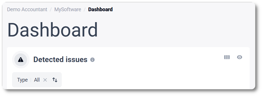 The Dashboard with Detected issues