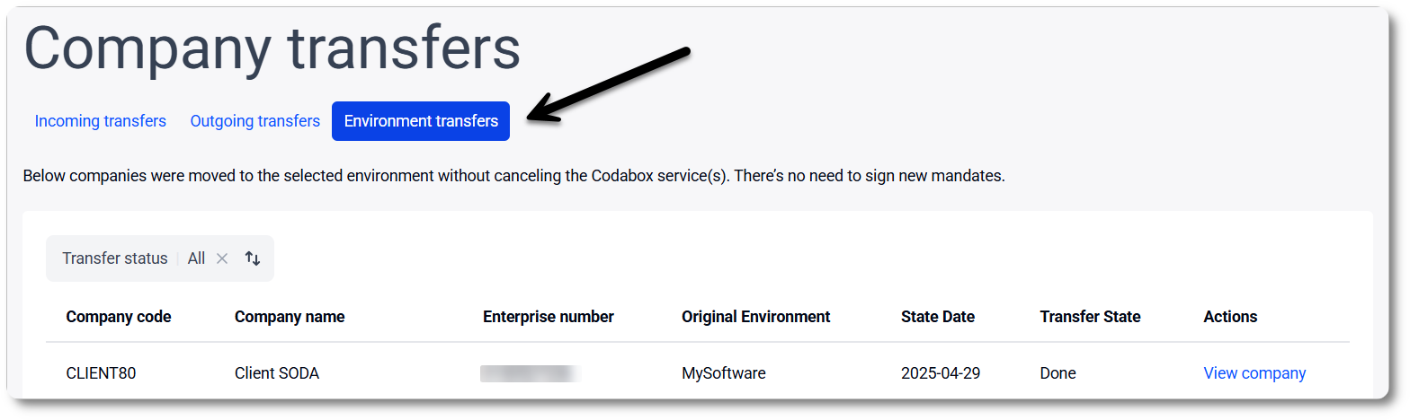 Follow-up on a company's transfer status via MyCodabox