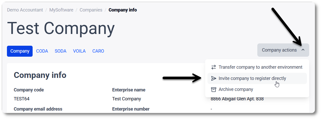 Invite a company to register directly