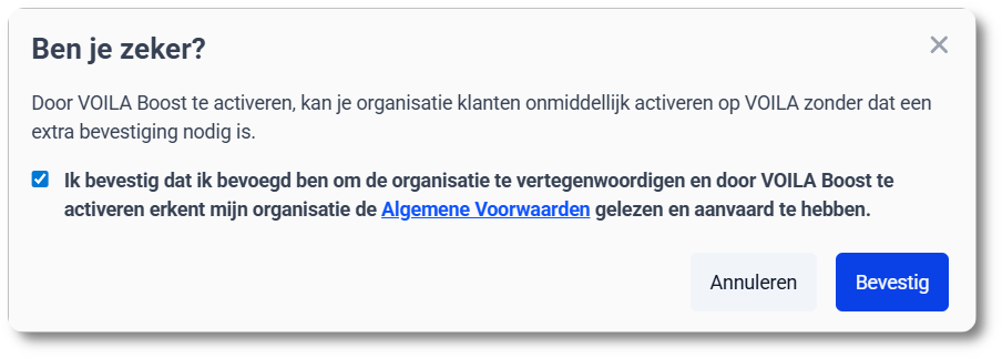 Boost bevestigen: aanvaard de Algemene Voorwaarden