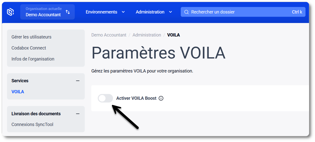 Bouton à bascule: Activer VOILA Boost