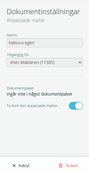 Ta bort egen dokumentmall