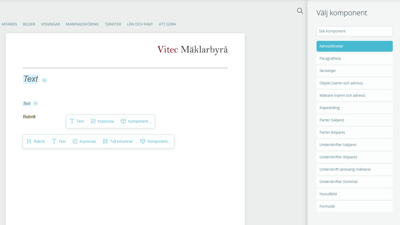 Komponenter i dokumentmall