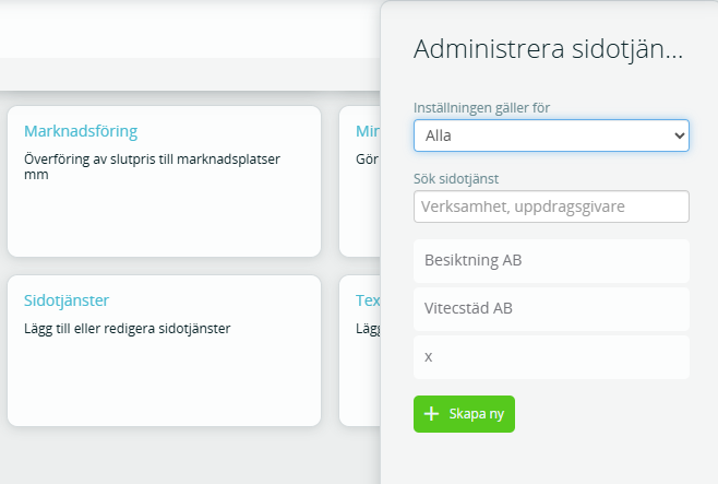 lägga till företag för sidotjänster