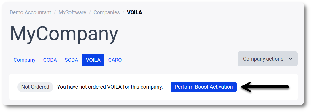 Activate VOILA via Boost for 1 client in MyCodabox