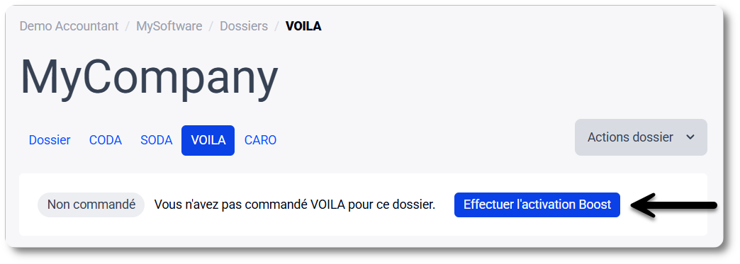 Activez VOILA via Boost pour 1 client dans MyCodabox